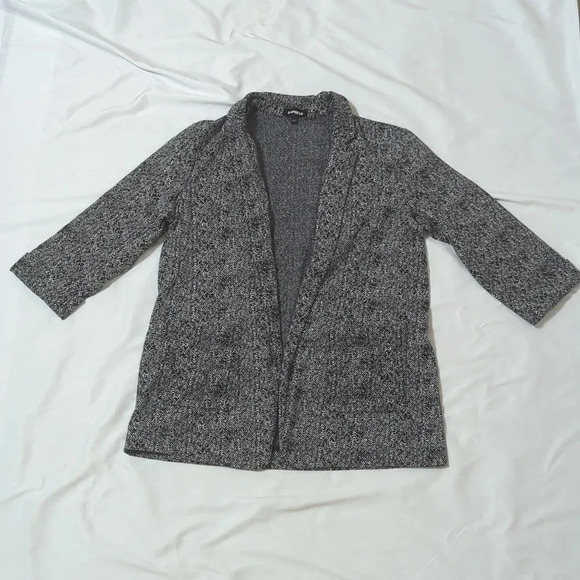 Express Two Pocket Herringbone Blazer, Color Black/Gray Size L - Picture 1 of 15